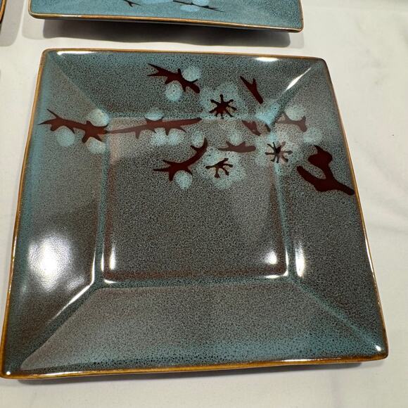 Pier 1 Tranquil Square Salad Plates 8" Stoneware Green Cherry Blossoms Set of 5 - Picture 2 of 10